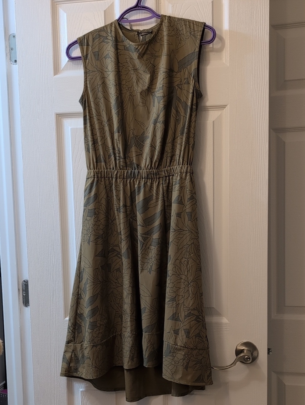 Royal Robbins Olive Green Sleeveless Floral Midi Dress
